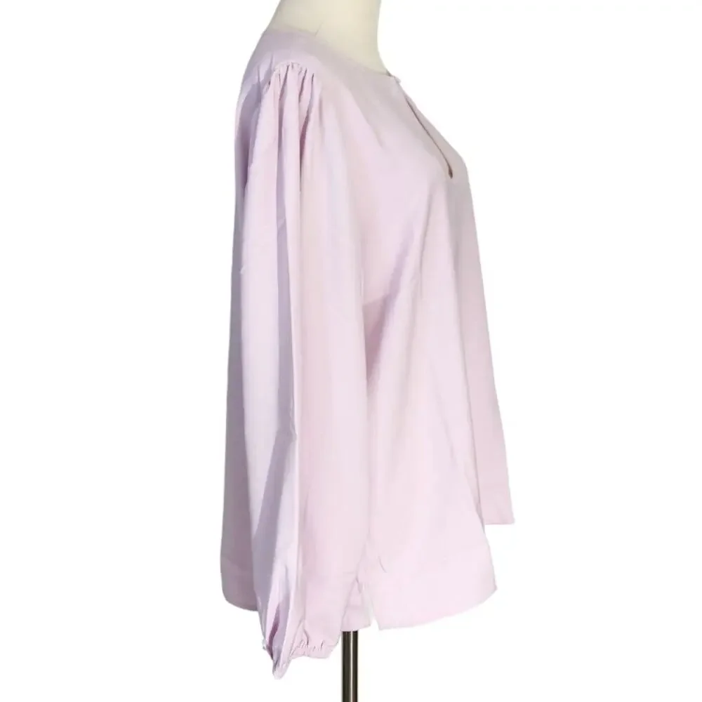 J Crew Pink Puff Sleeve Keyhole Neckline Crepe Blouse Women Tall Large